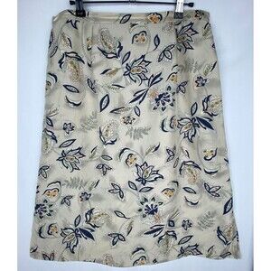VTG Mixit Skirt Womens 12 Cream Multi 100% Silk Crinkle Floral Side Slits Resort